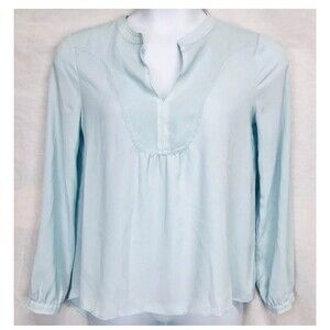 HD In Paris Light Sky Blue Blouse Size 10 Womens Long Sleeve Top Shirt Hi-Low